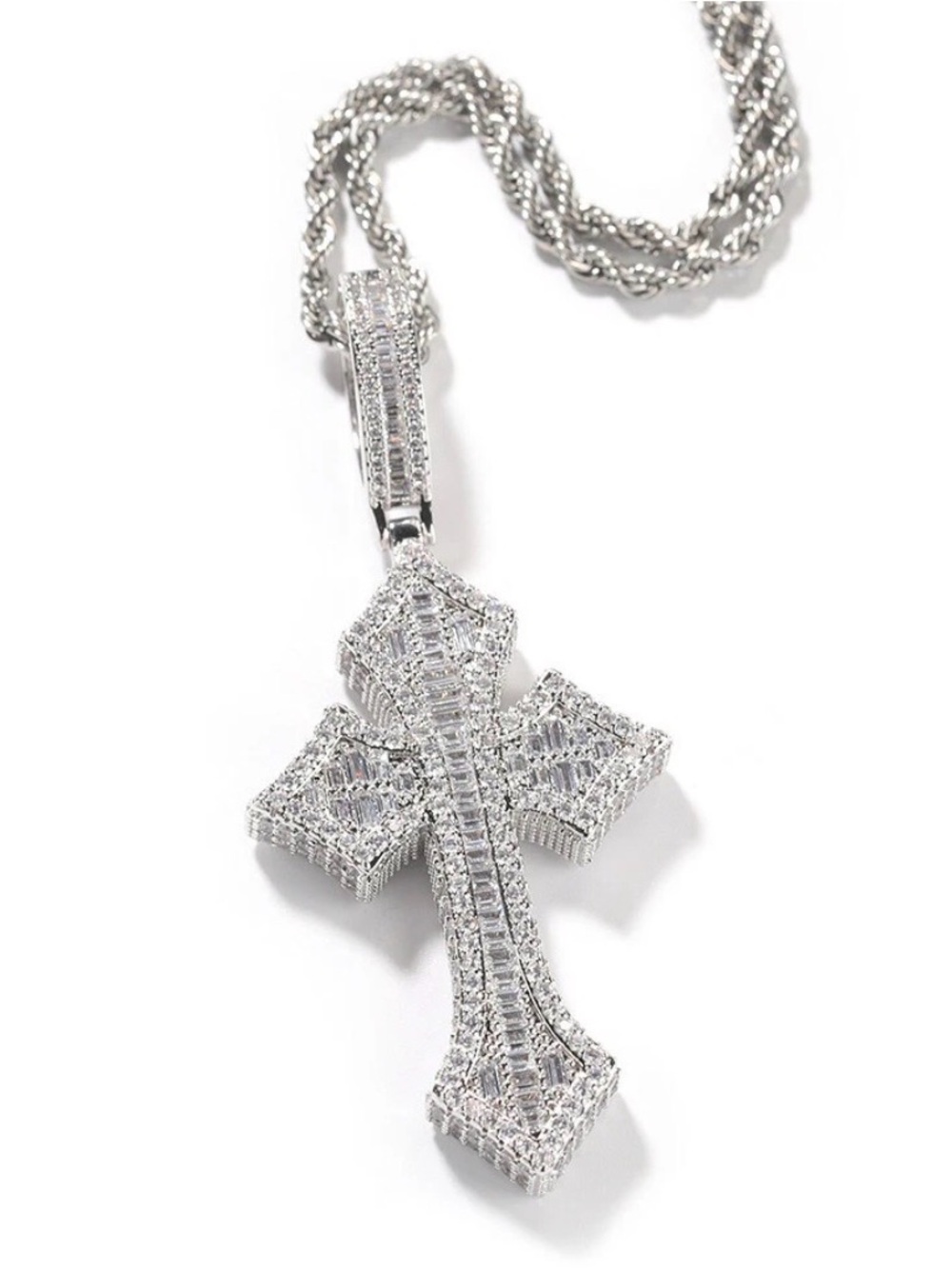 Silver-Tone Crystal Cross Pendant Necklace 24 inch  - Clear
